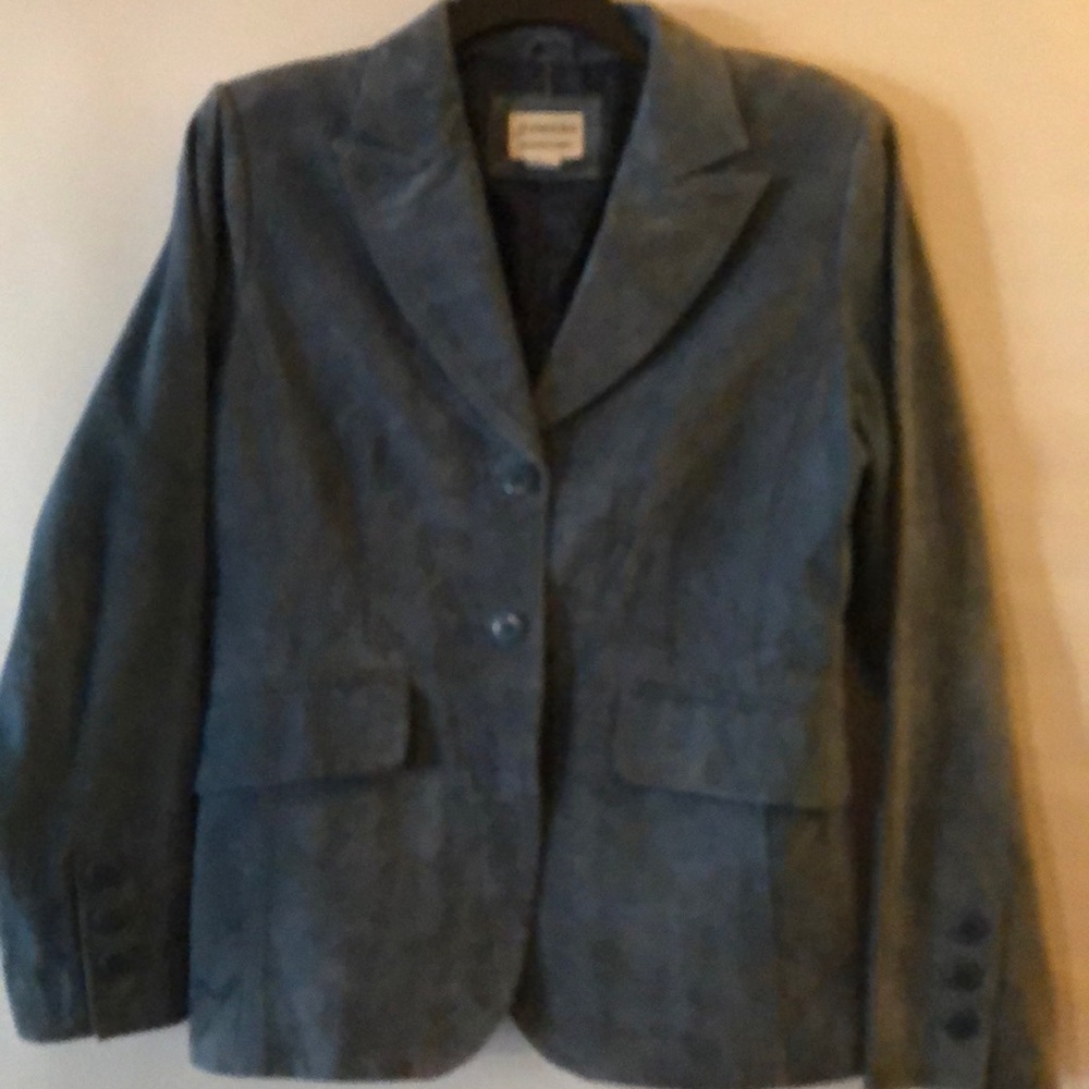 Suede Woman Blazer Jacket Denim Blue